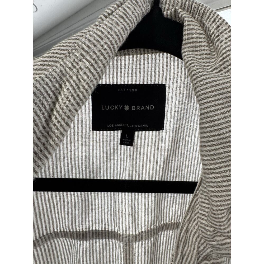 Lucky Brand Women’s Large Blue Striped Utility Jacket 100% Linen Preppy Gorpcore - Picture 7 of 10
